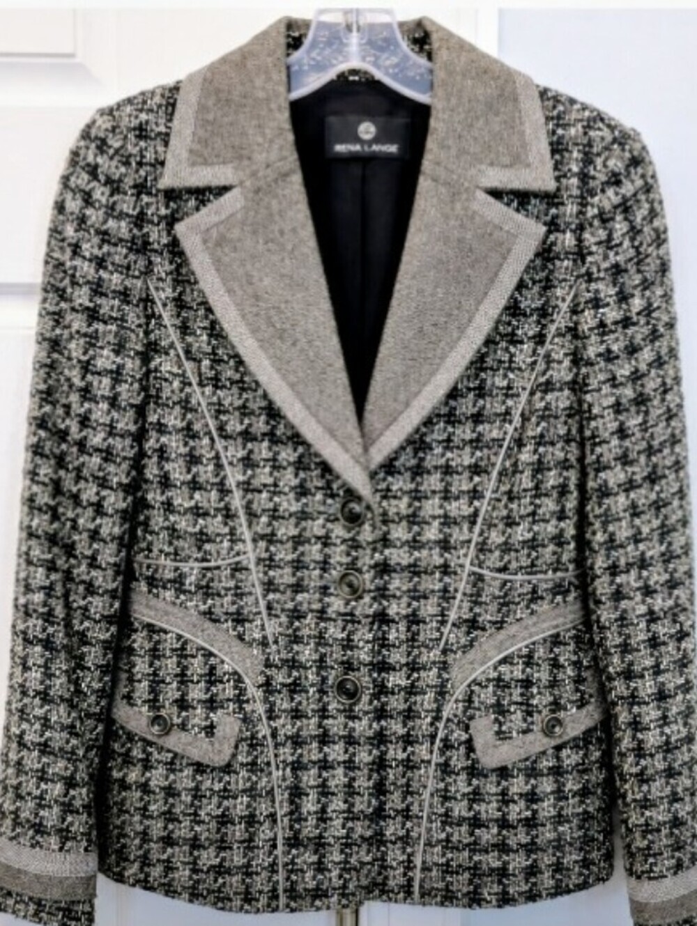 RARE Rena Lange 6/8 Tailored Fantasy Tweed Boucle Detail Peplum Gray Skirt Suit - Picture 6 of 14